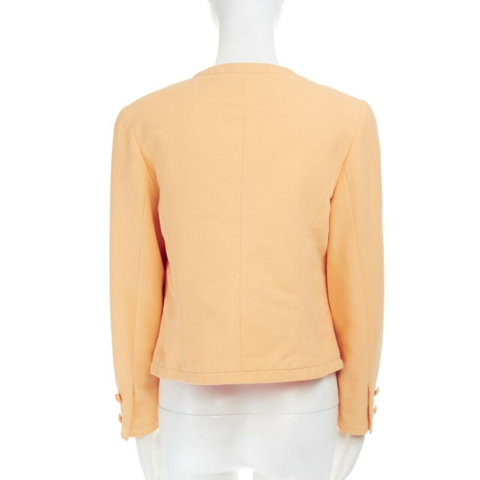 CHANEL Vintage pastel orange cotton collarless decorative button short jacket S 1