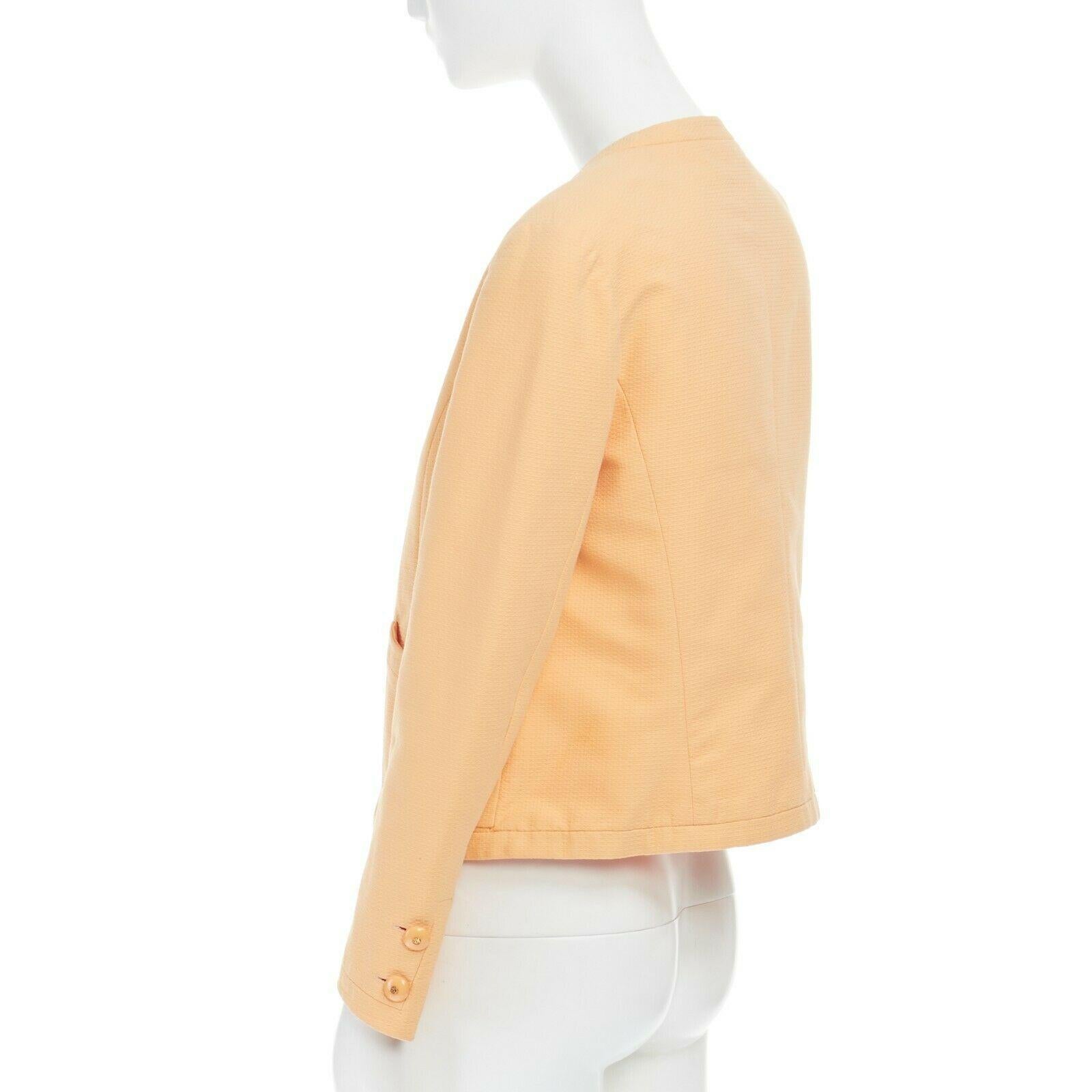 CHANEL Vintage pastel orange cotton collarless decorative button short jacket S 2