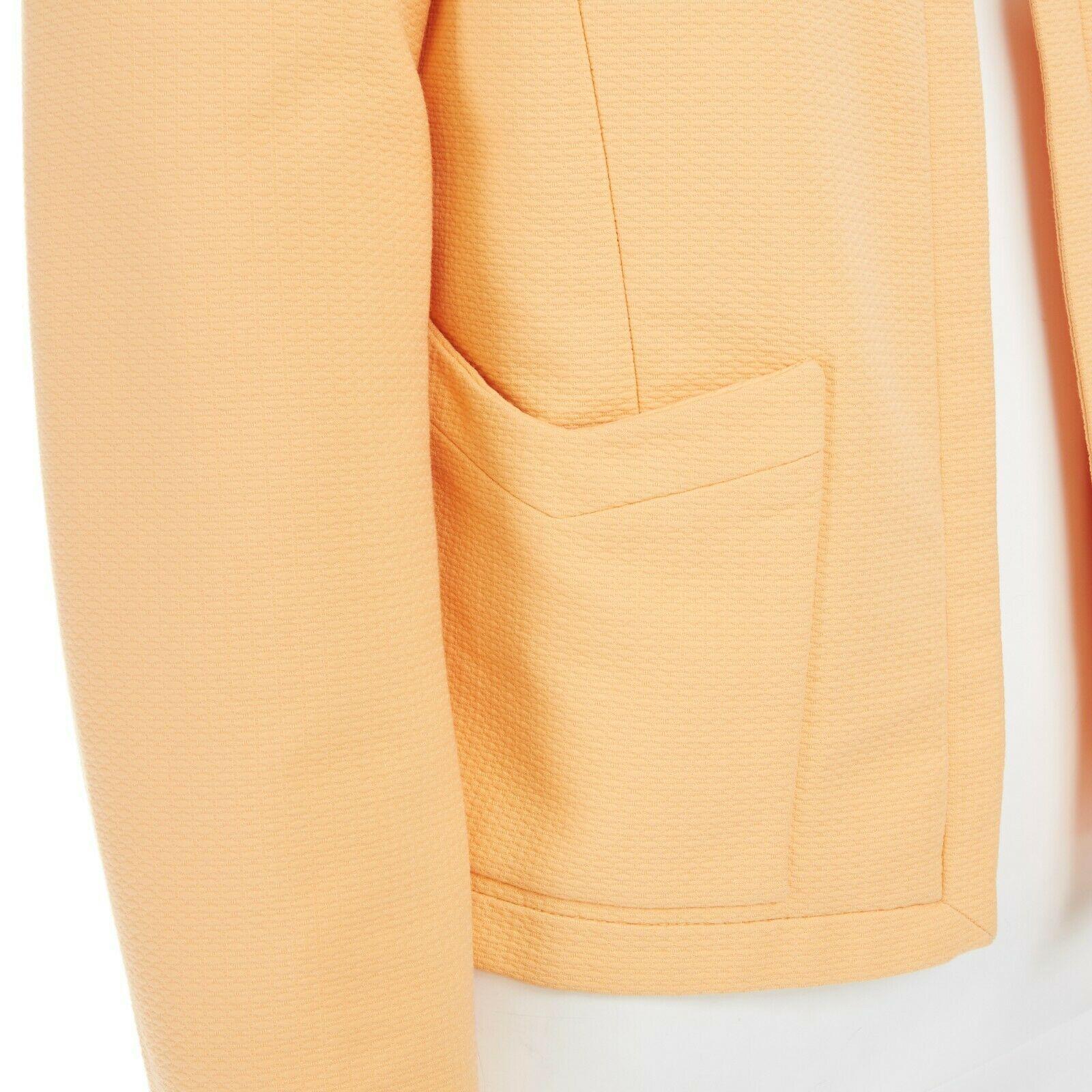 CHANEL Vintage pastel orange cotton collarless decorative button short jacket S 3