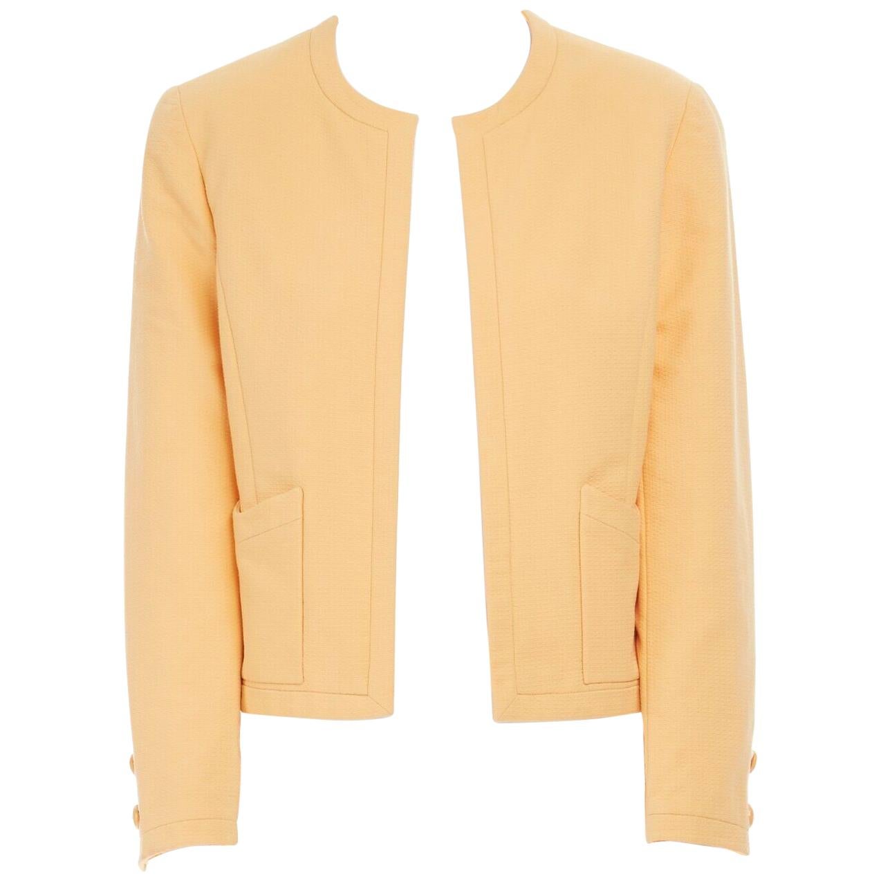 CHANEL Vintage pastel orange cotton collarless decorative button short jacket S