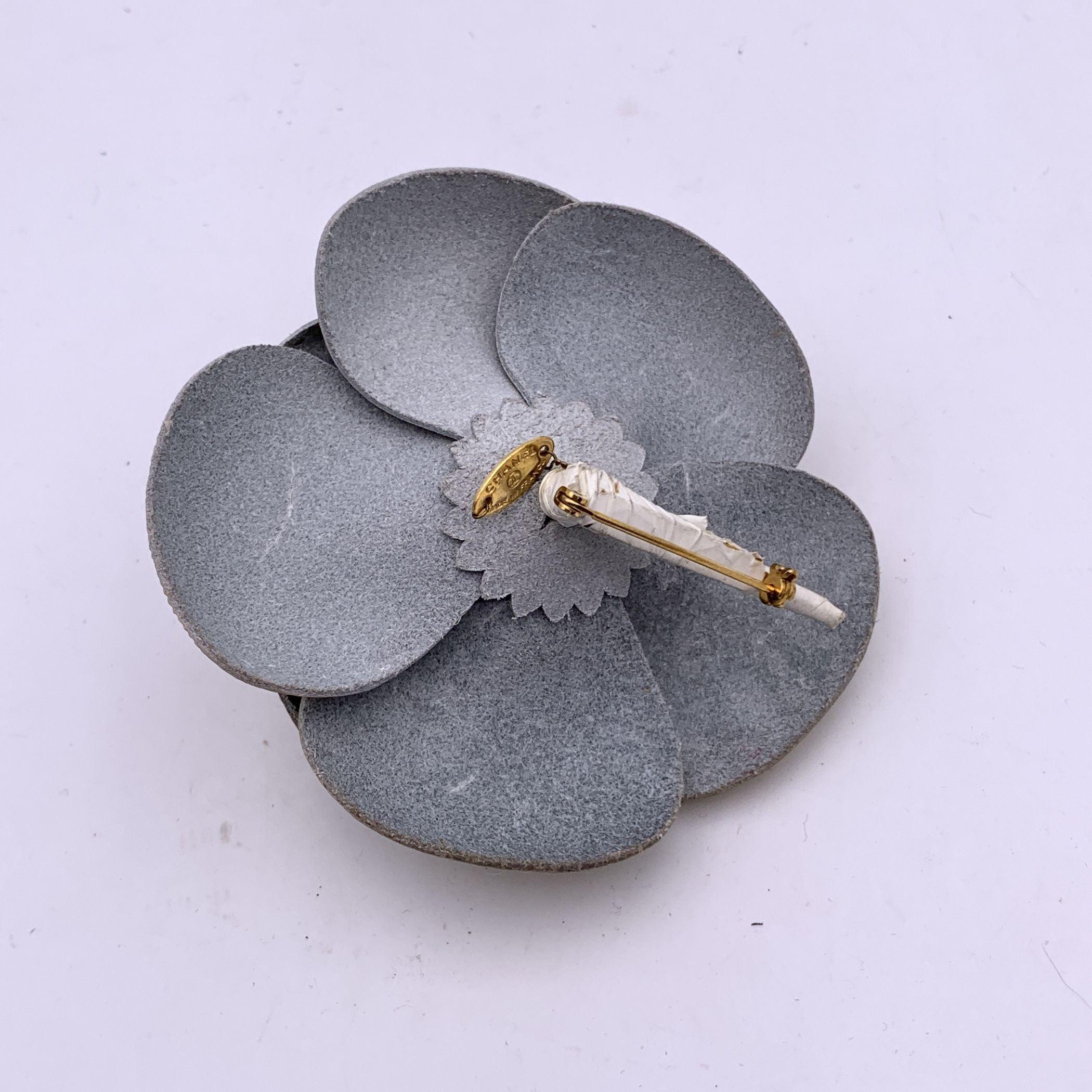 Brown Chanel Vintage Patent Leather CC Logo Camelia Camellia Brooch