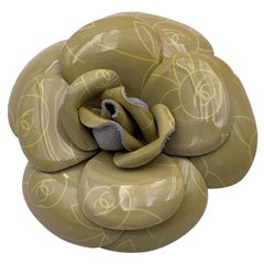 Chanel Vintage Patent Leather CC Logo Camelia Camellia Brooch