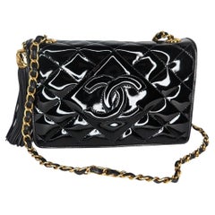 Chanel Retro Patent Leather Quilted CC Tassel Flap Bag