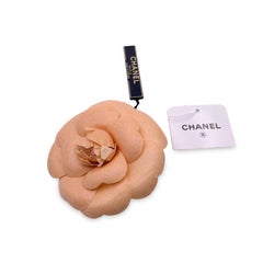 Chanel Vintage Peach Canvas Camelia Flower Camellia Pin Brooch
