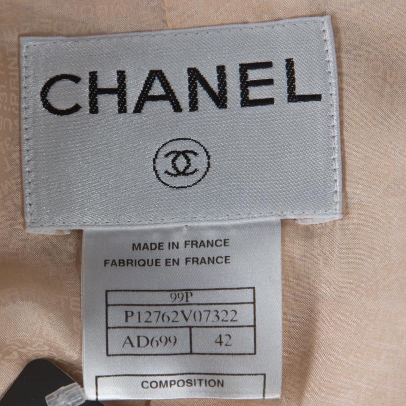 Beige Chanel Vintage Peach Tweed Textured Trim Detail Skirt Suit L