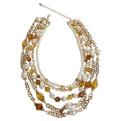 Chanel Vintage Pearl and Amber Crystal Layered Bib Necklace