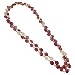 Chanel Vintage Pearl and Purple Crystal Satoir Necklace