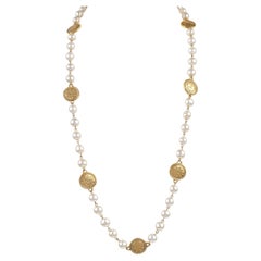 Chanel Vintage Pearl and Rue Cambon Coin Necklace