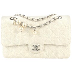 Chanel Vintage Pearl Chain Classic Double Flap Bag Quilted Tweed Medium