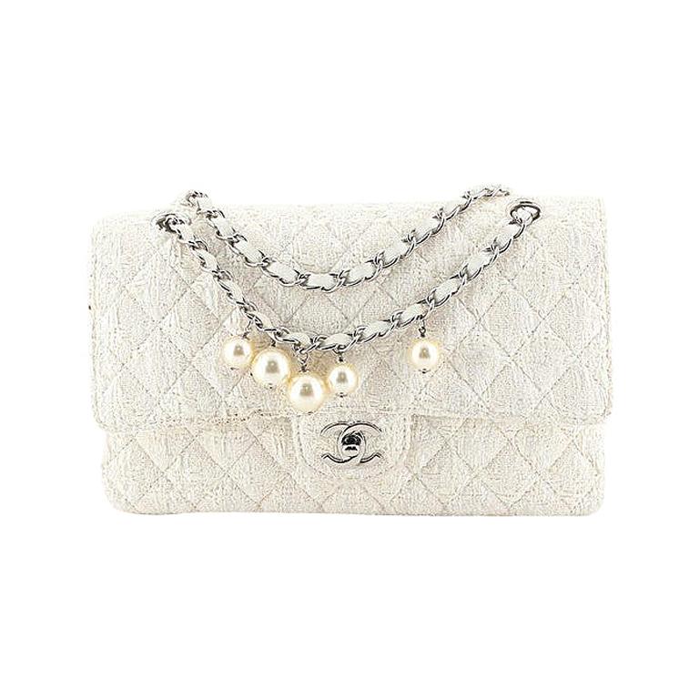 Chanel Vintage Pearl Chain Classic Double Flap Bag Quilted Tweed Medium at  1stDibs