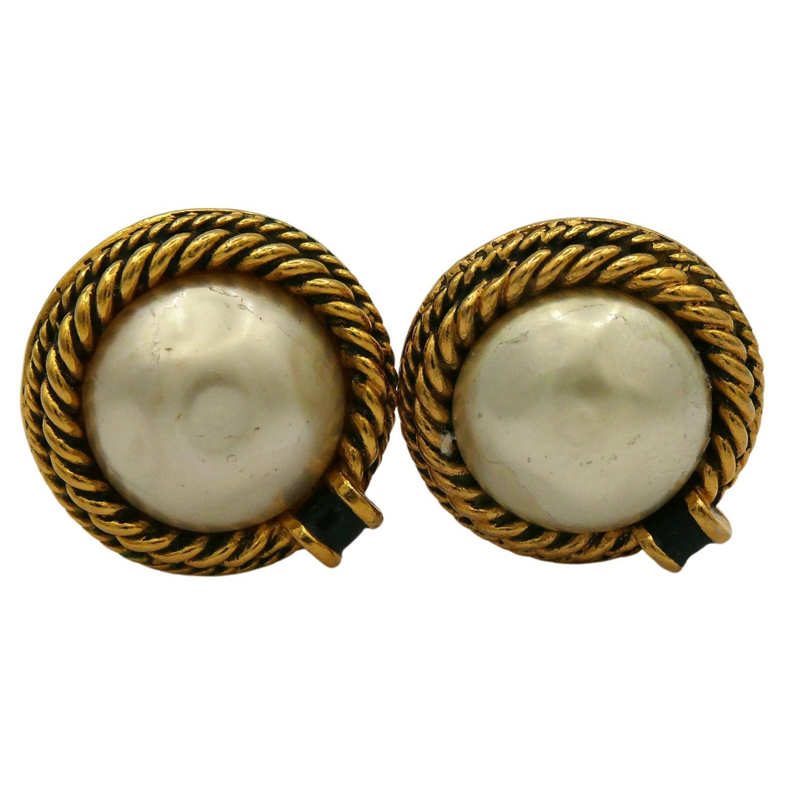 CHANEL Vintage Pearl Clip On Earrings