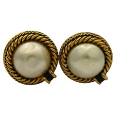 CHANEL Vintage Pearl Clip On Earrings