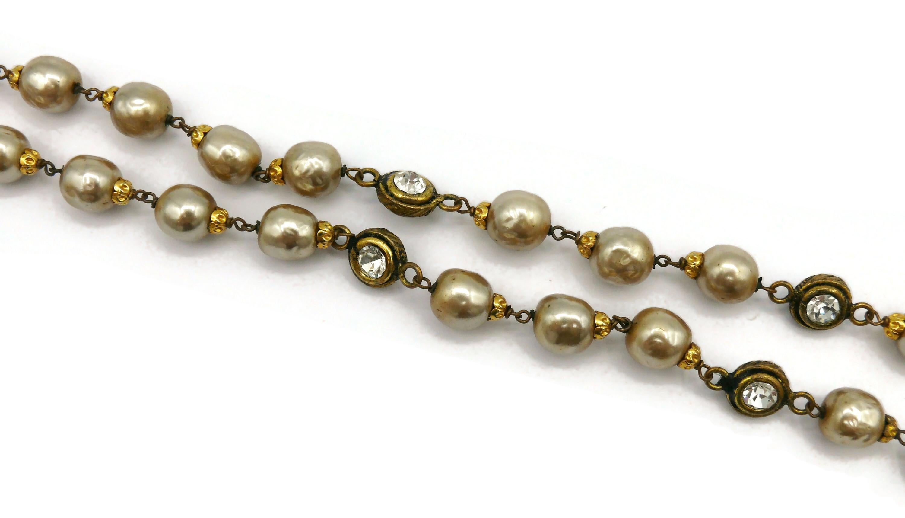 CHANEL Vintage Pearl & Crystal Sautoir Necklace, 1983 For Sale 5