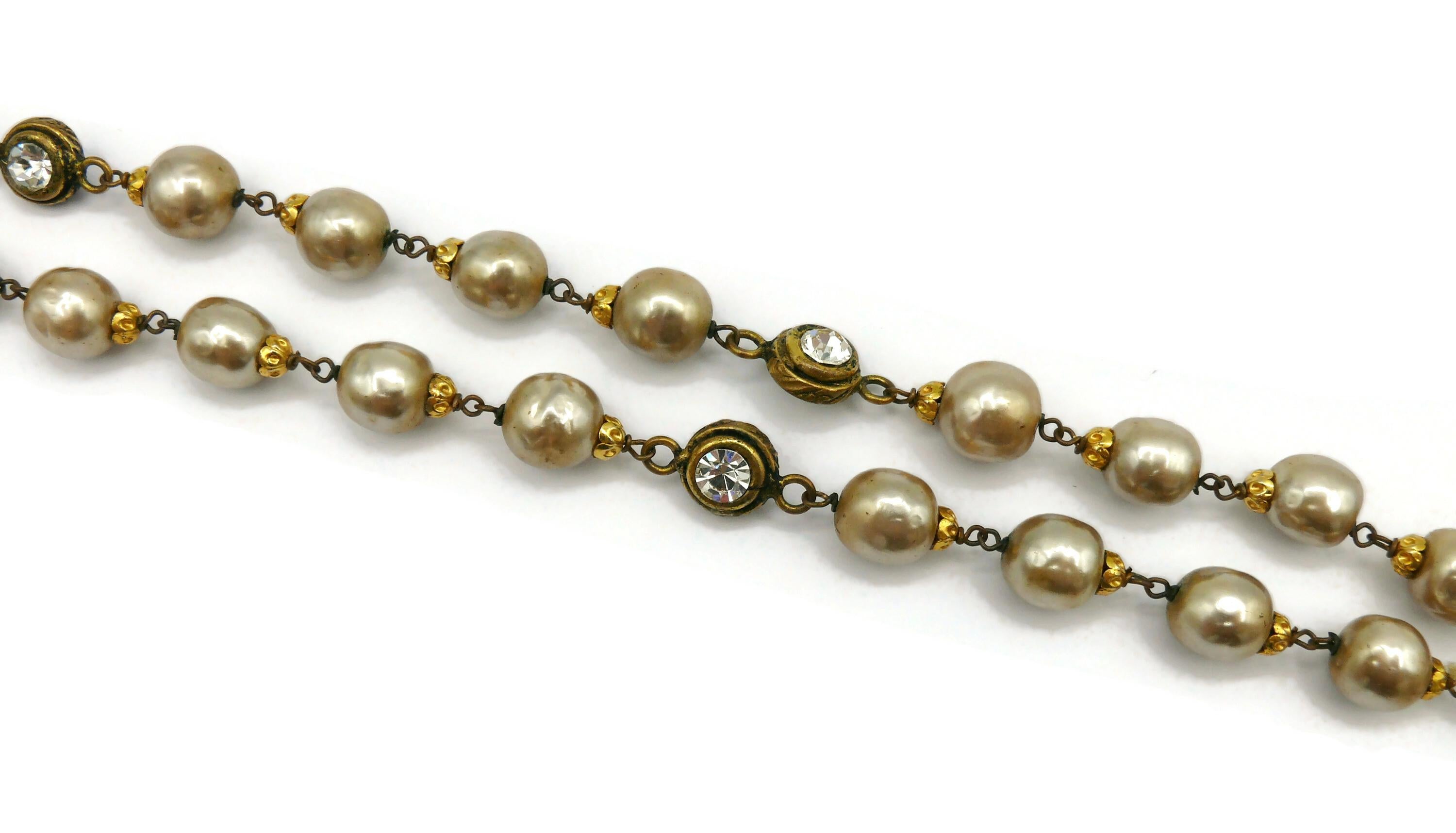 CHANEL Vintage Pearl & Crystal Sautoir Necklace, 1983 For Sale 6