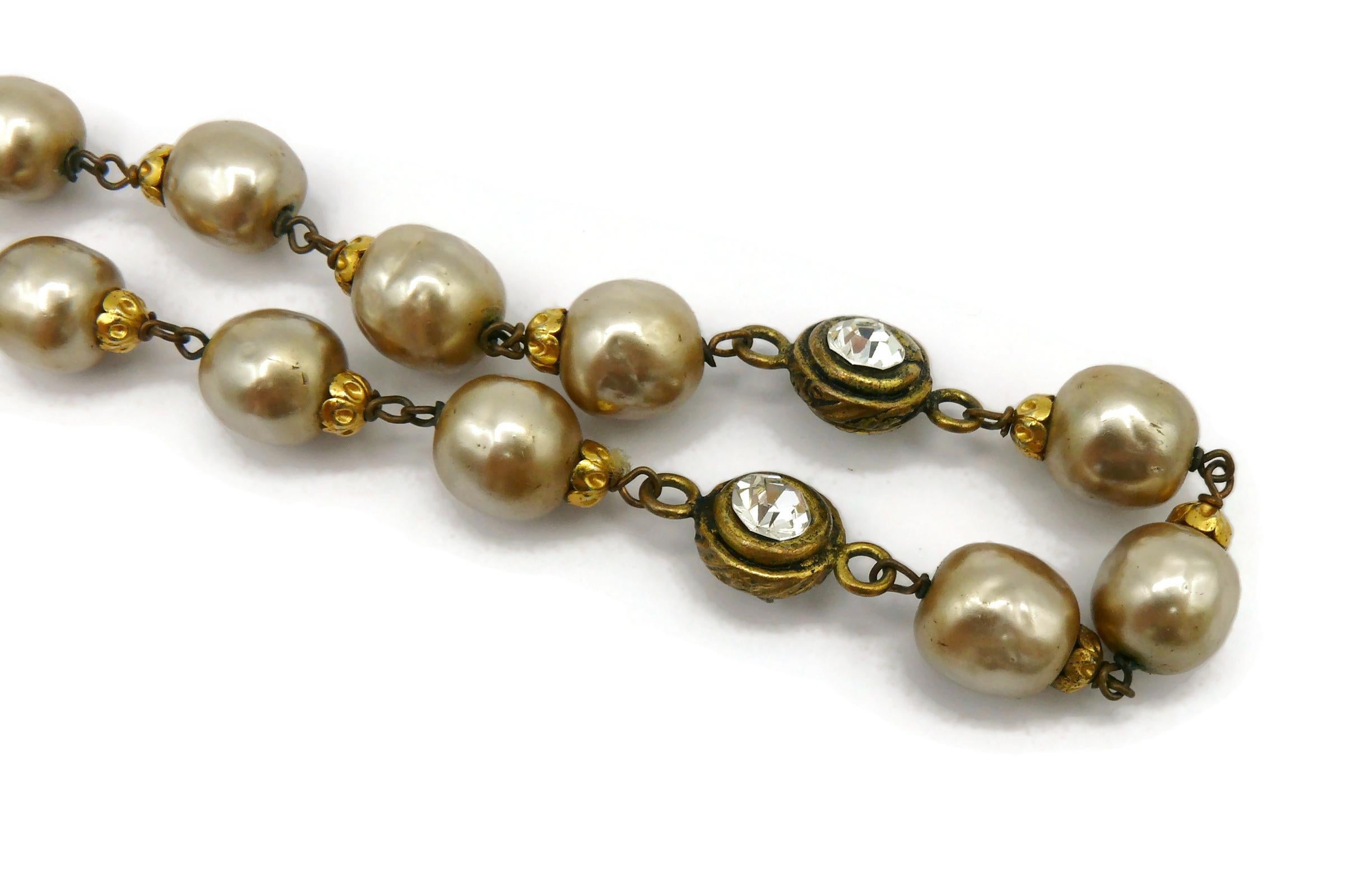 CHANEL Vintage Pearl & Crystal Sautoir Necklace, 1983 For Sale 7