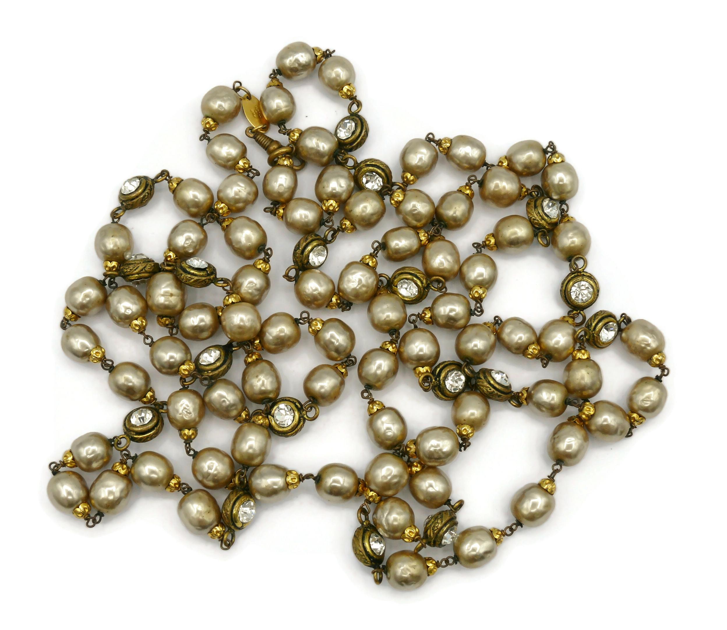 CHANEL Vintage Pearl & Crystal Sautoir Necklace, 1983 For Sale 9