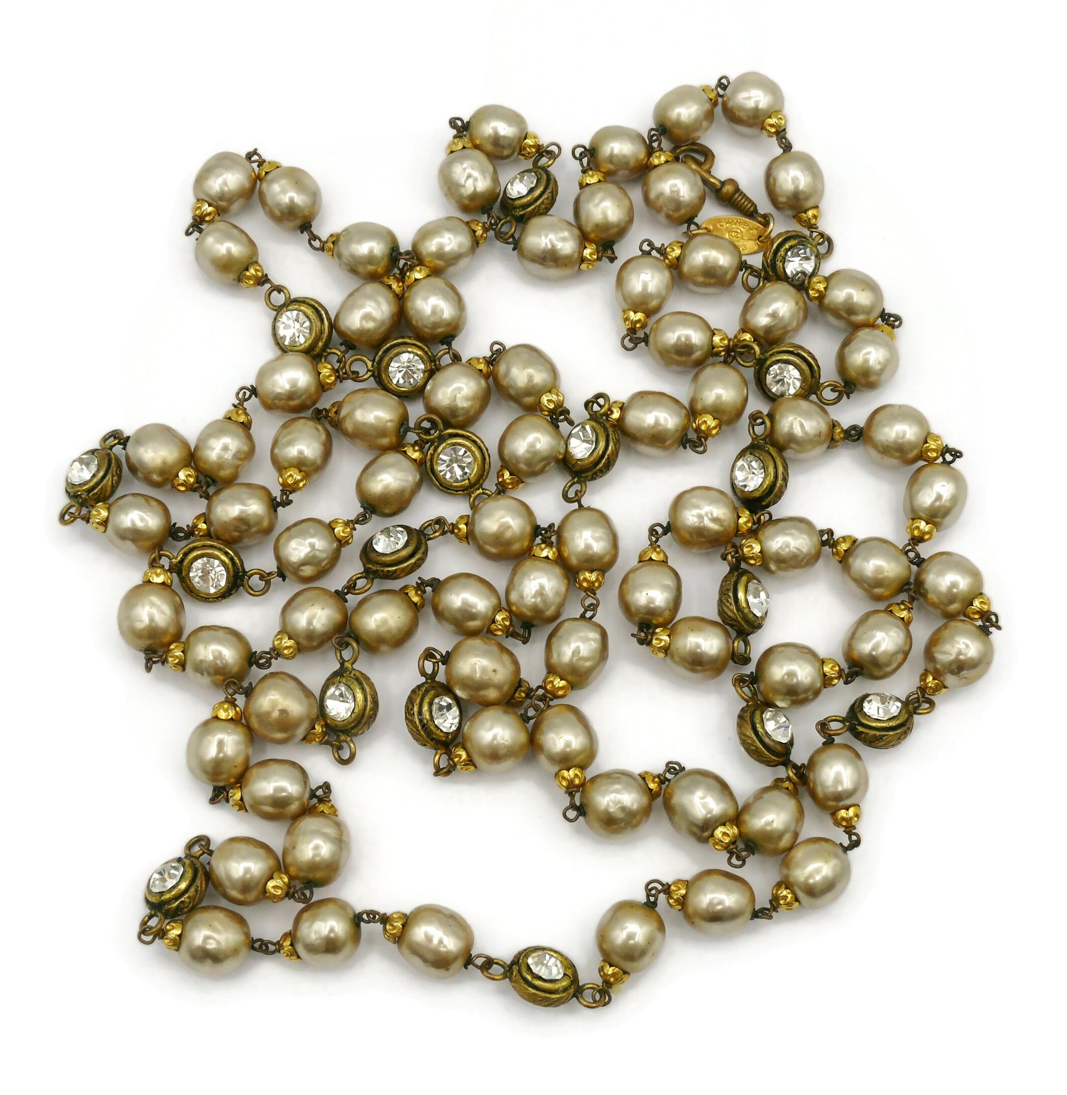 Women's CHANEL Vintage Pearl & Crystal Sautoir Necklace, 1983 For Sale
