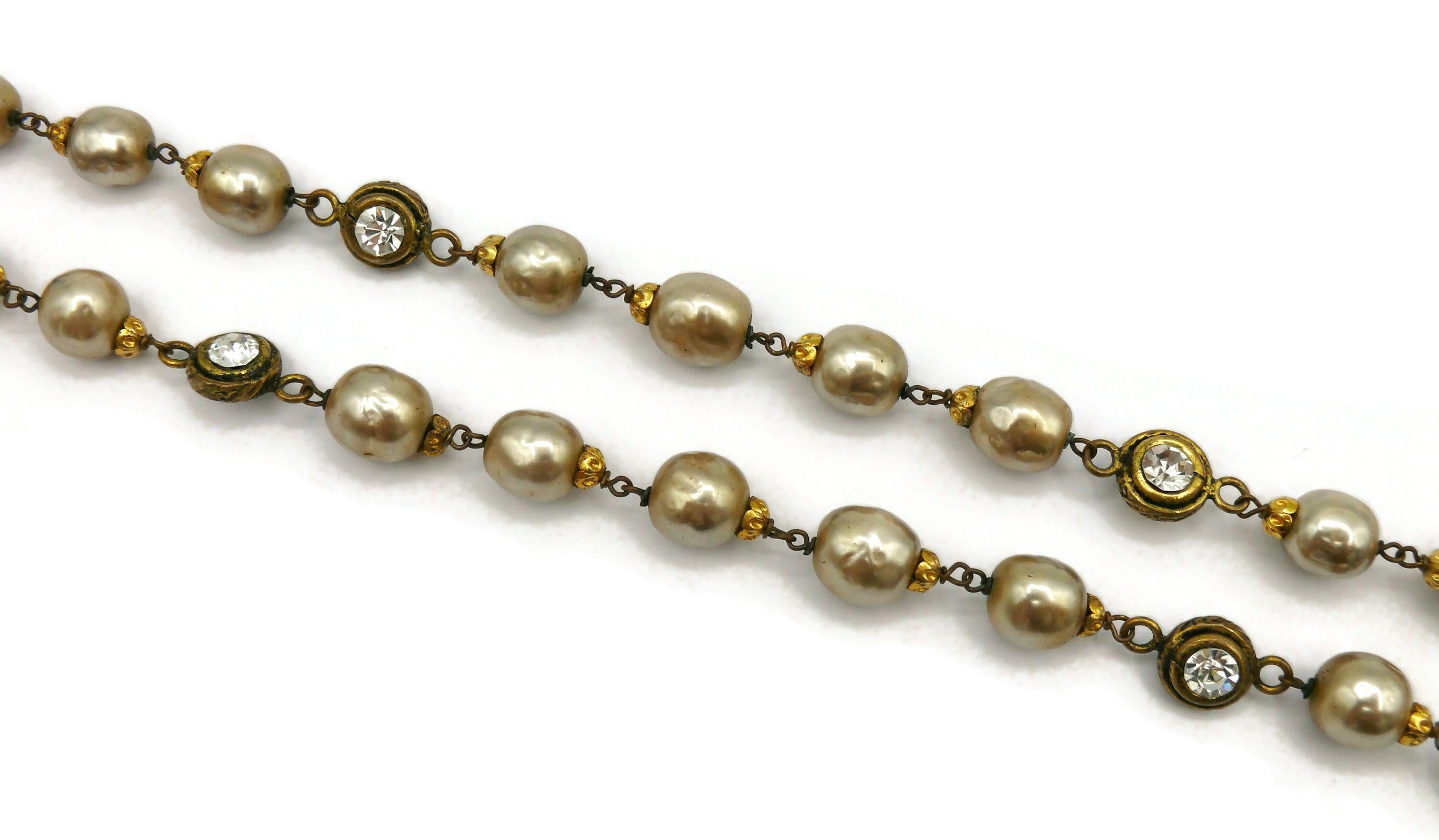 CHANEL Vintage Pearl & Crystal Sautoir Necklace, 1983 For Sale 4