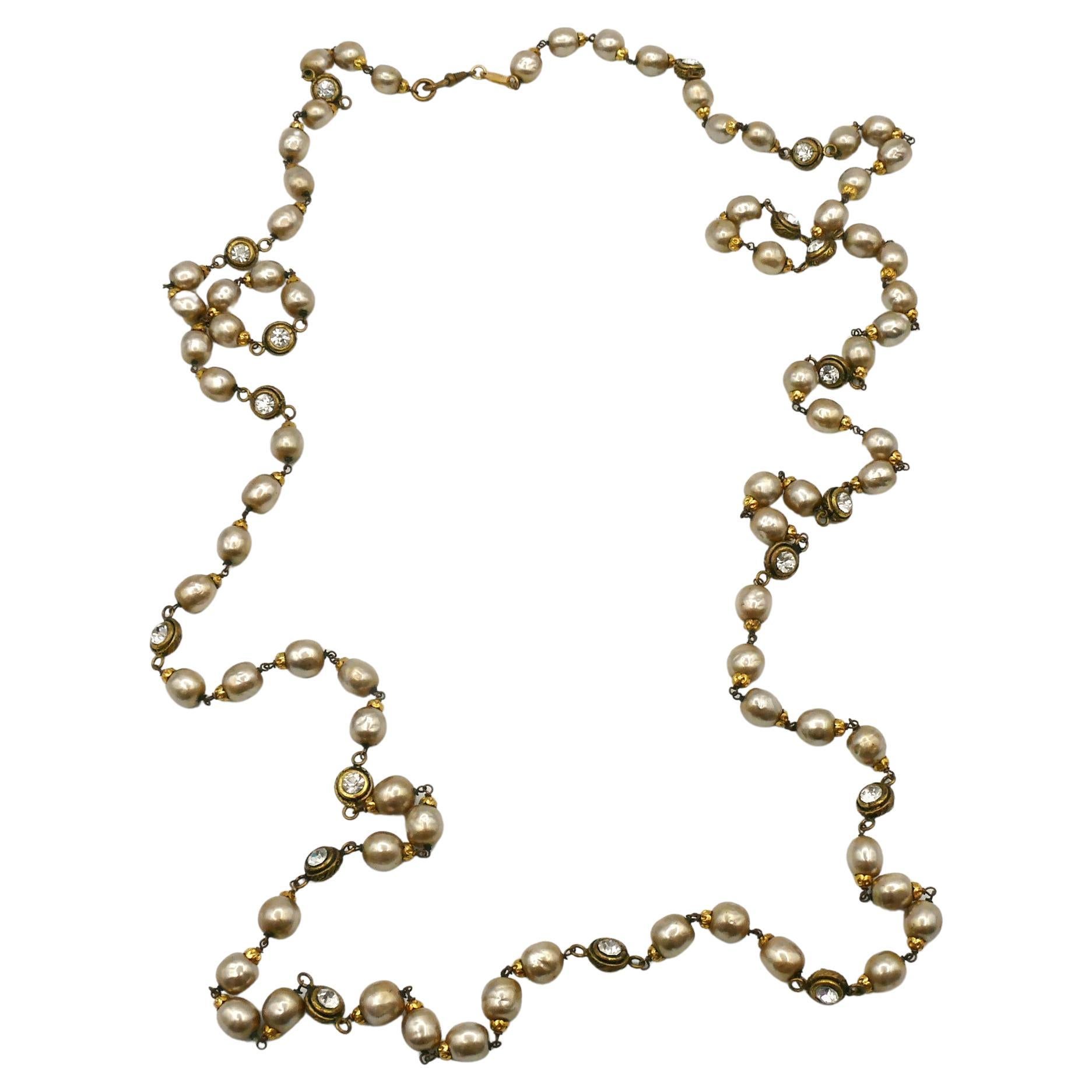 CHANEL Vintage Pearl & Crystal Sautoir Necklace, 1983 For Sale