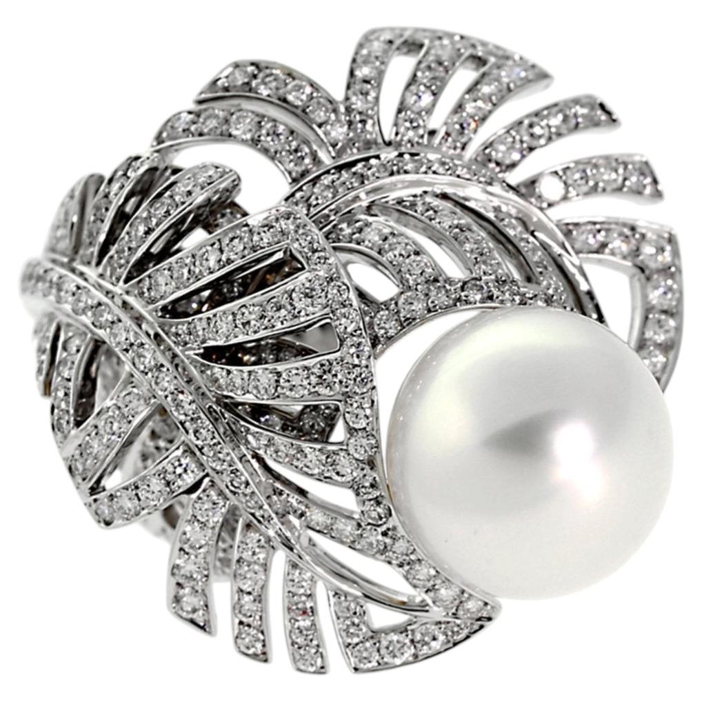 Chanel Vintage Pearl Diamond 18k White Gold Cocktail Ring Sz 6
