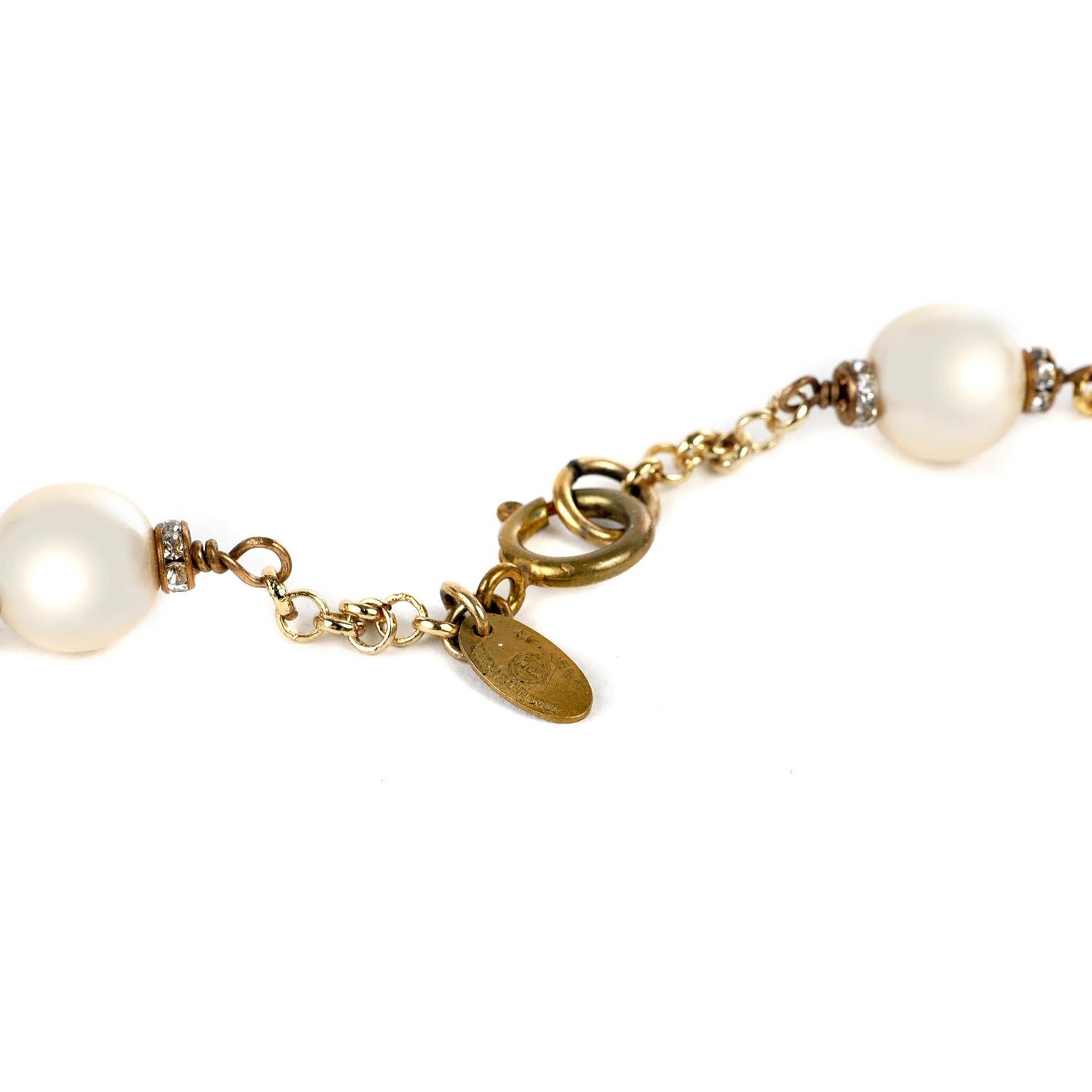 vintage chanel gold tone pearl stations lariat style necklace