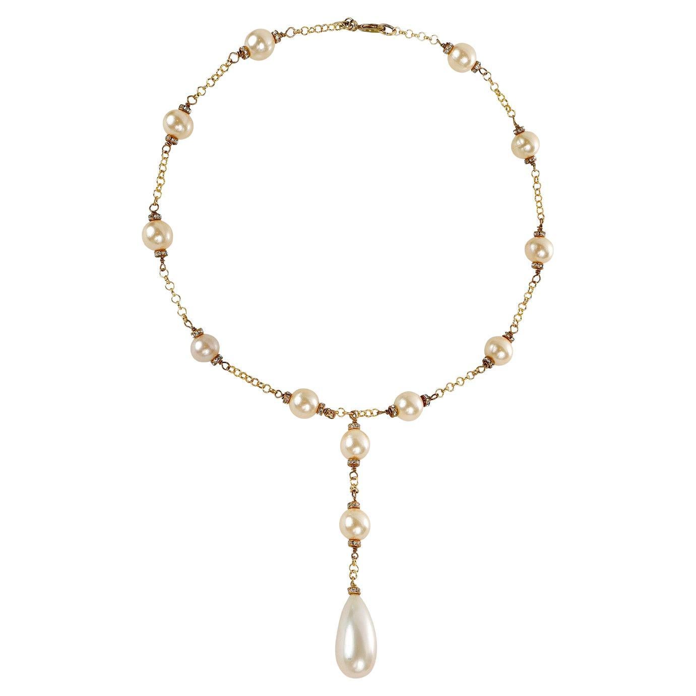 Chanel Vintage Pearl Lariat Necklace For Sale