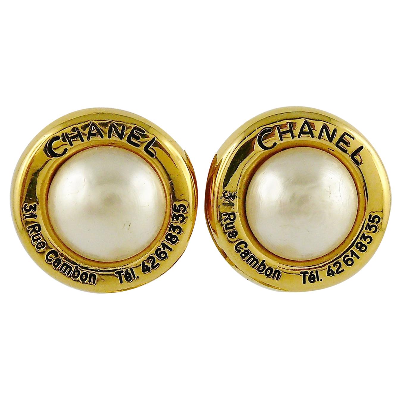 Chanel Vintage Pearl Rue Cambon Clip On Earrings