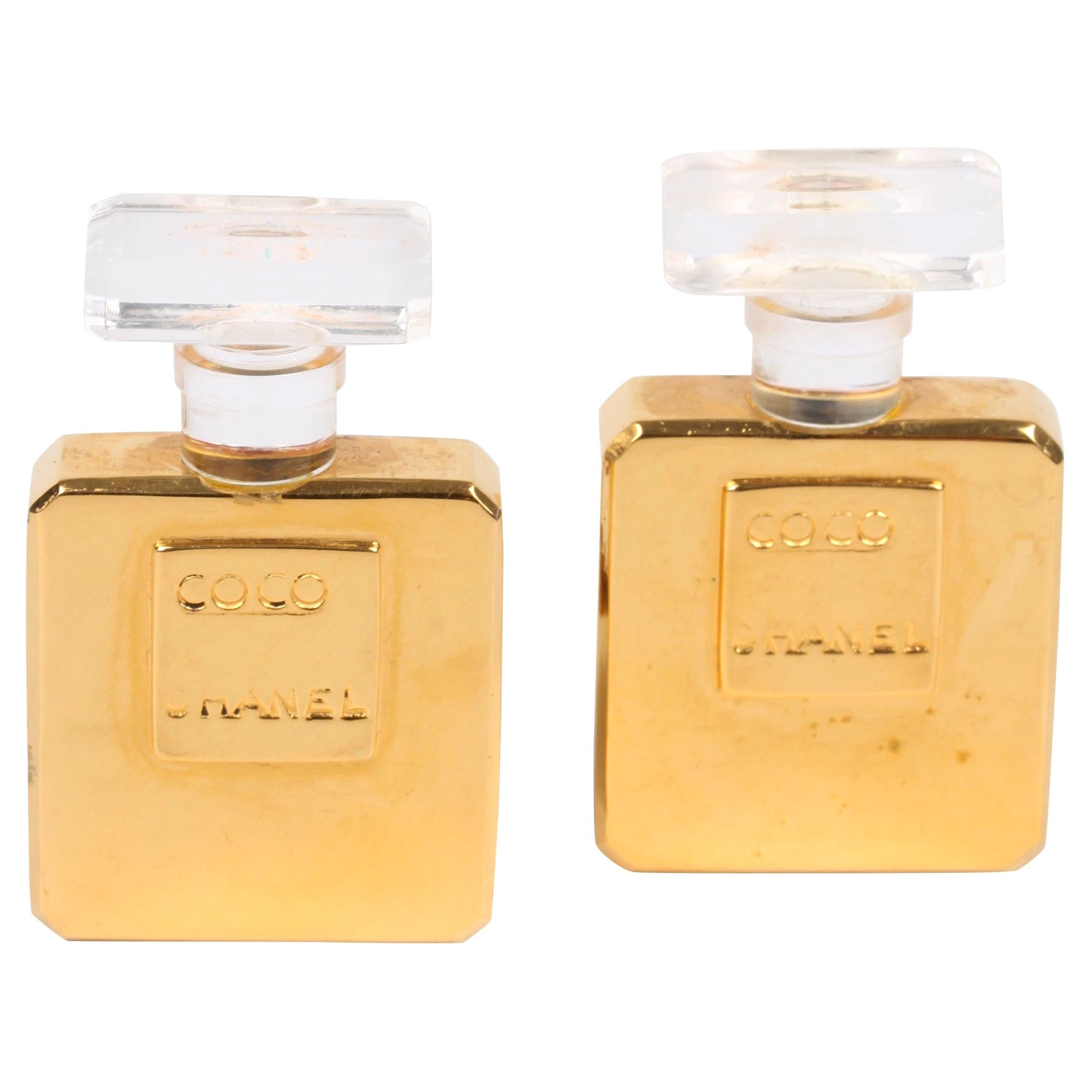 Chanel Vintage Perfume Bottle Earrings - gold For Sale