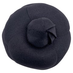 Chanel Vintage Petite Camelia Camellia Fabric Black Flower Brooch Pin