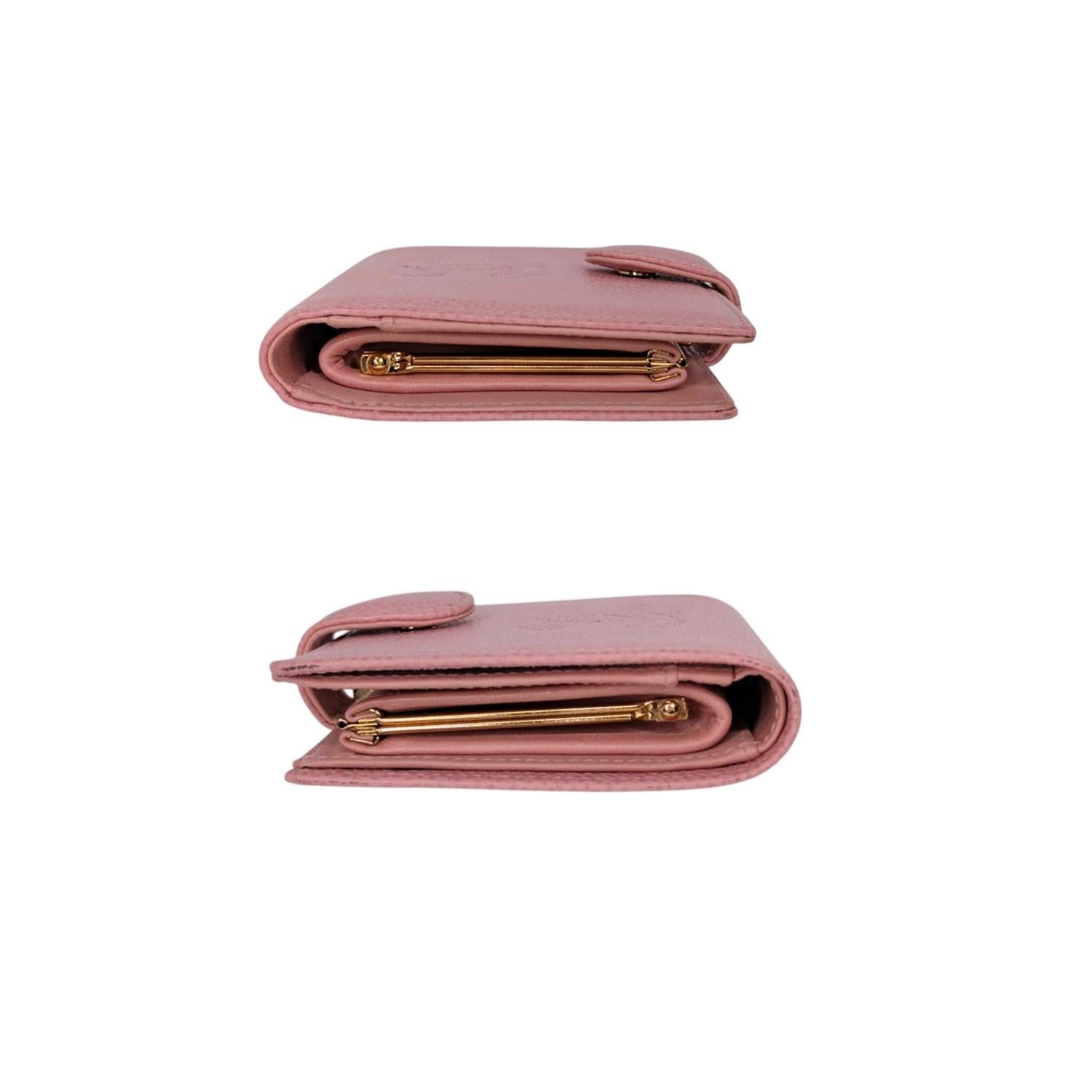 Beige Chanel Vintage Pink Caviar Leather Timeless Compact Wallet