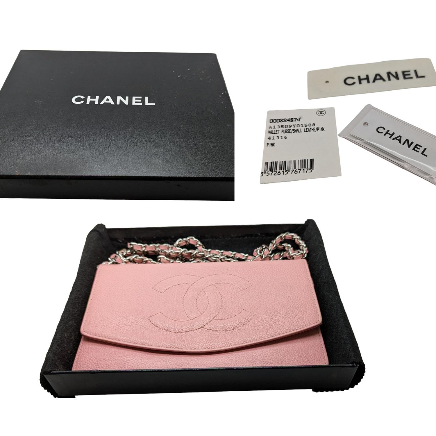 Chanel - Portefeuille vintage rose caviar intemporel sur chaîne WOC en vente 2