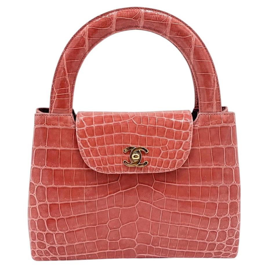 Chanel Vintage Pink Crocodile Kelly Handbag