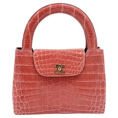 Chanel Vintage Pink Crocodile Kelly Handbag