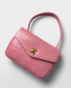 Chanel Vintage Pink Crocodile Top Handle Bag
