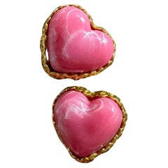 Chanel Vintage Pink Heart Gripoix Clip-on Earrings