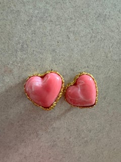 Chanel Vintage Pink Heart Gripoix Clip-on Earrings