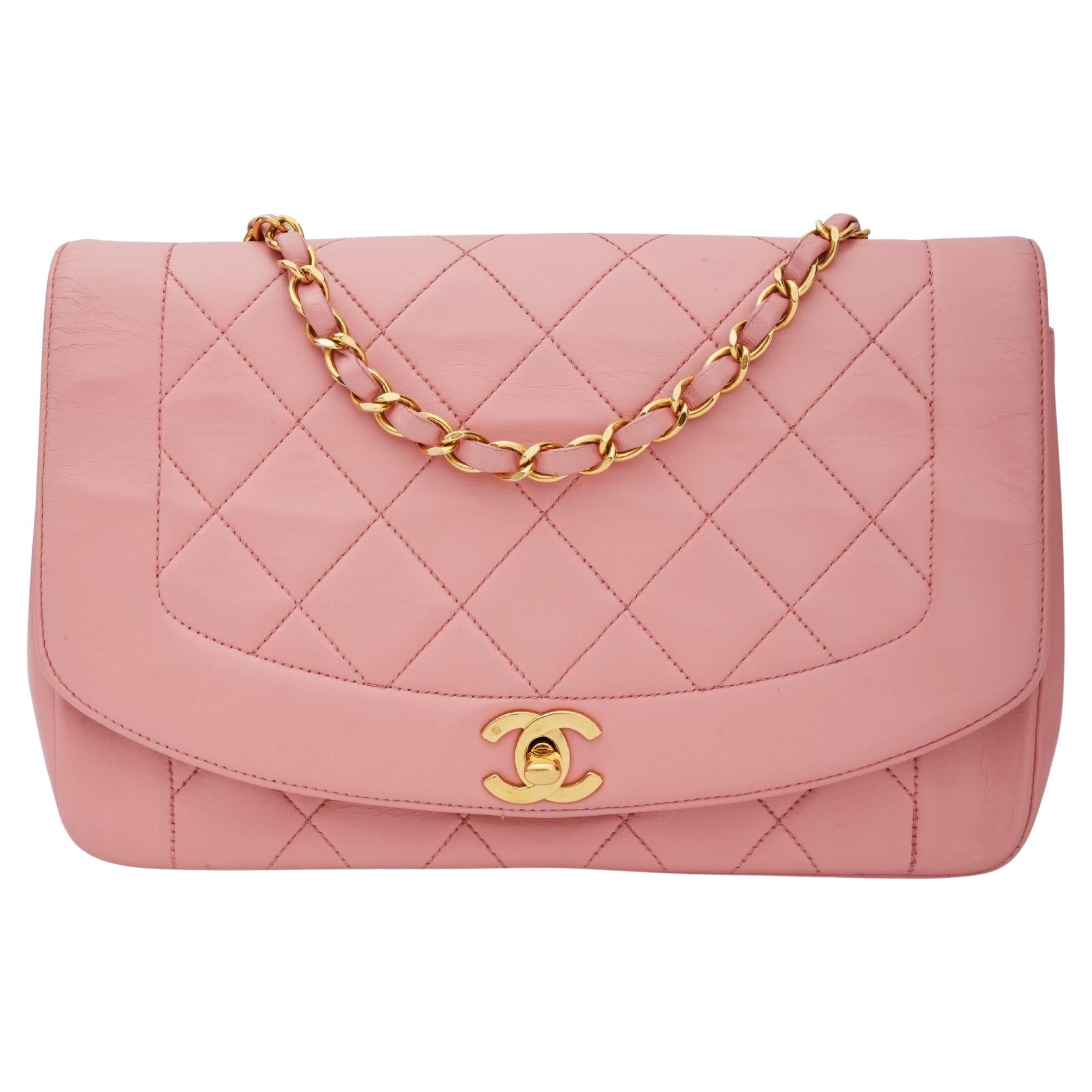 Chanel Vintage Pink Lambskin Medium Diana Classic Single Flap Bag