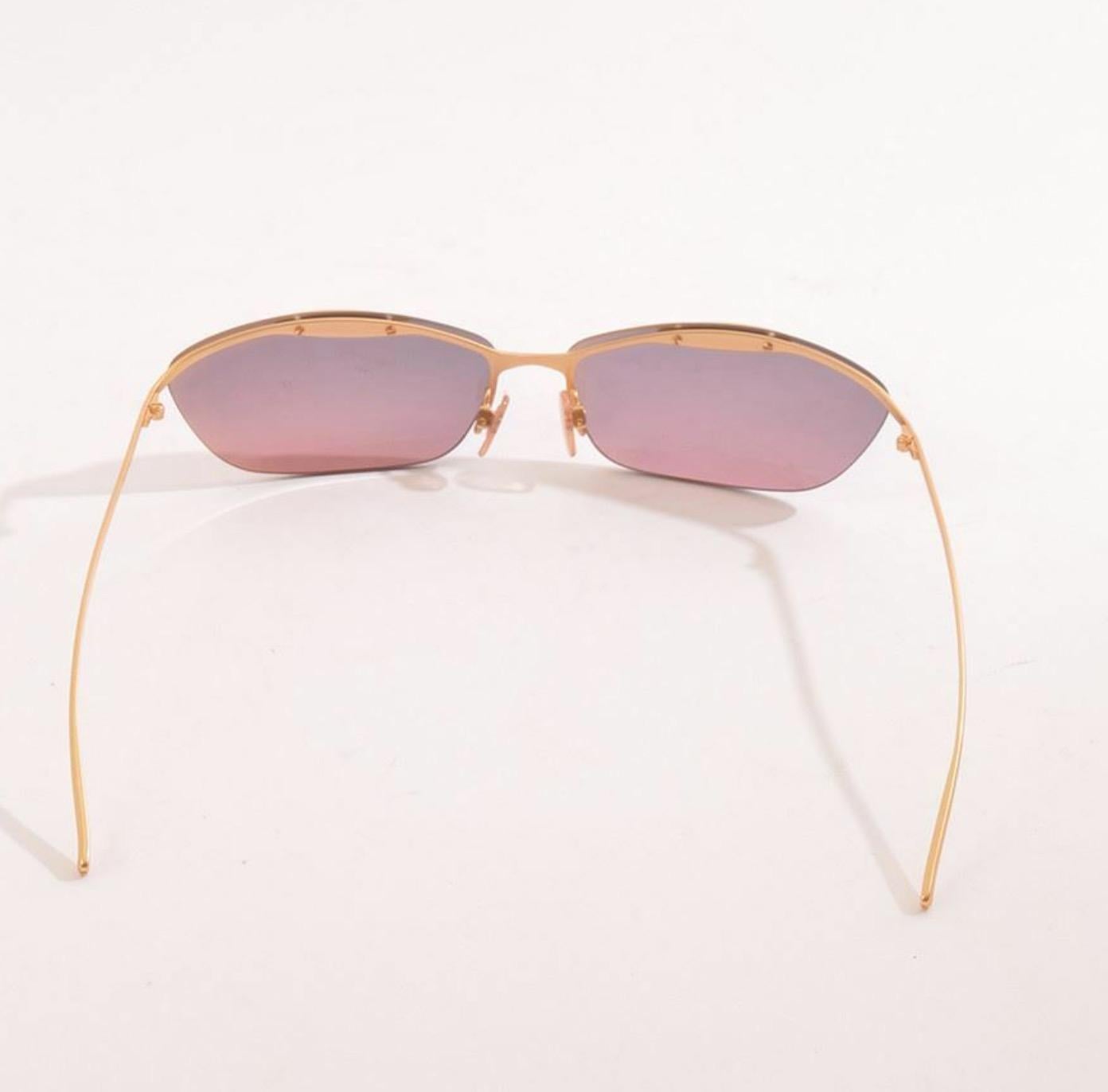 Chanel Vintage Pink Ombre Tinted Gold Rimless Kylie Sunglasses For Sale 1