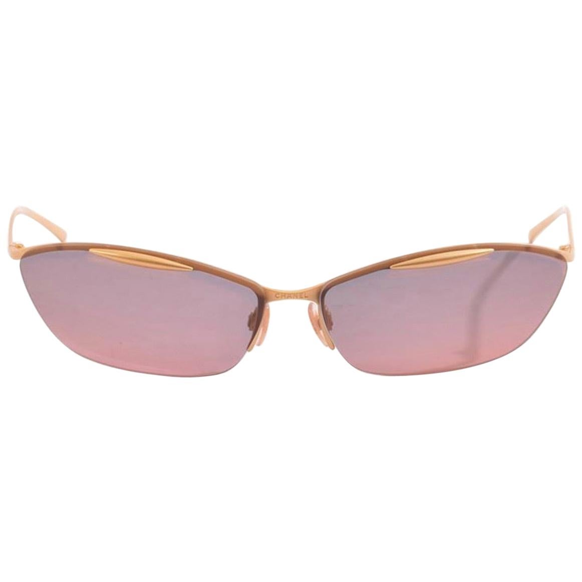 Chanel Vintage Pink Ombre Tinted Gold Rimless Kylie Sunglasses For Sale