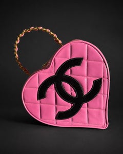 Chanel Vintage Pink Patent Heart Vanity Bag