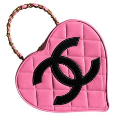 Chanel Vintage Pink Patent Heart Vanity Bag