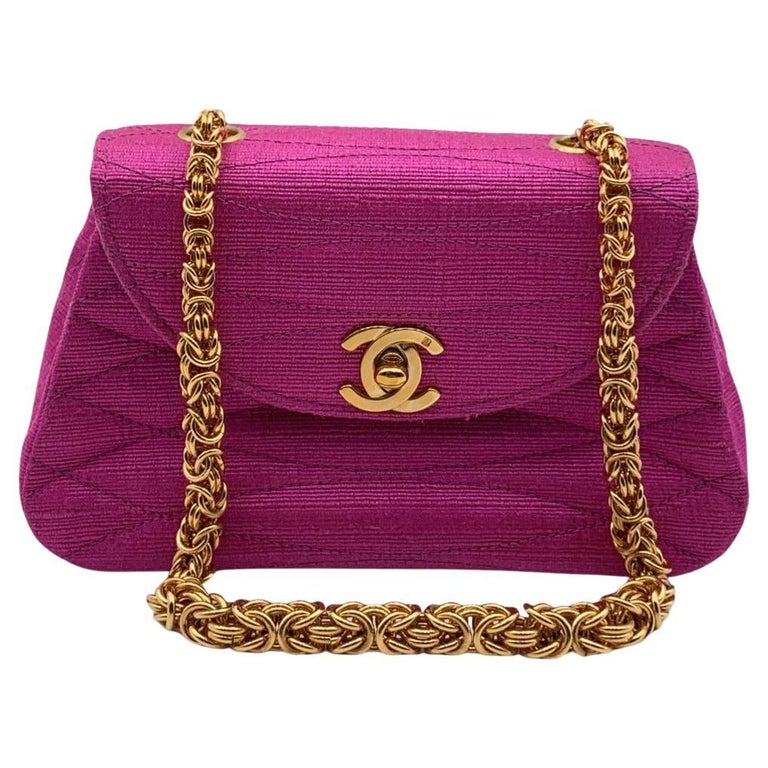 Chanel Vintage Pink Quilted Canvas Chain Evening Mini Bag Handbag
