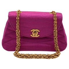 Chanel Vintage Pink Quilted Canvas Chain Evening Mini Bag Handbag