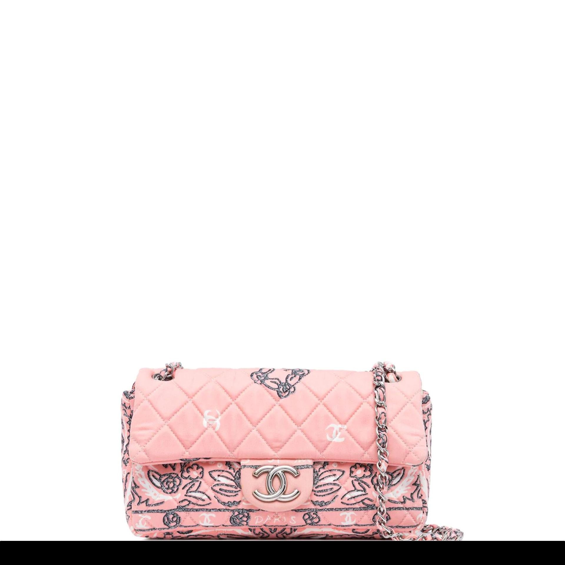Chanel 2008 Pink Peach Bandana Flower Paisley Print Classic Flap Shoulder Bag Unisexe en vente
