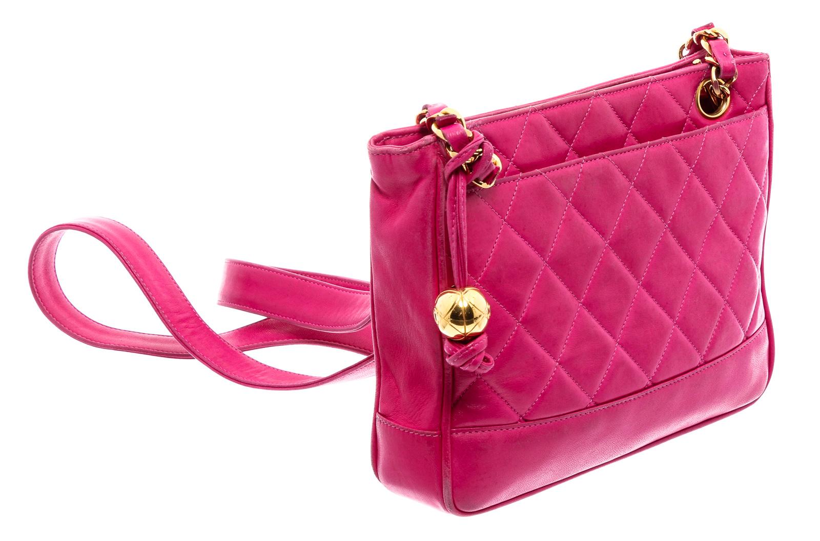 pink quilted leather handbag
