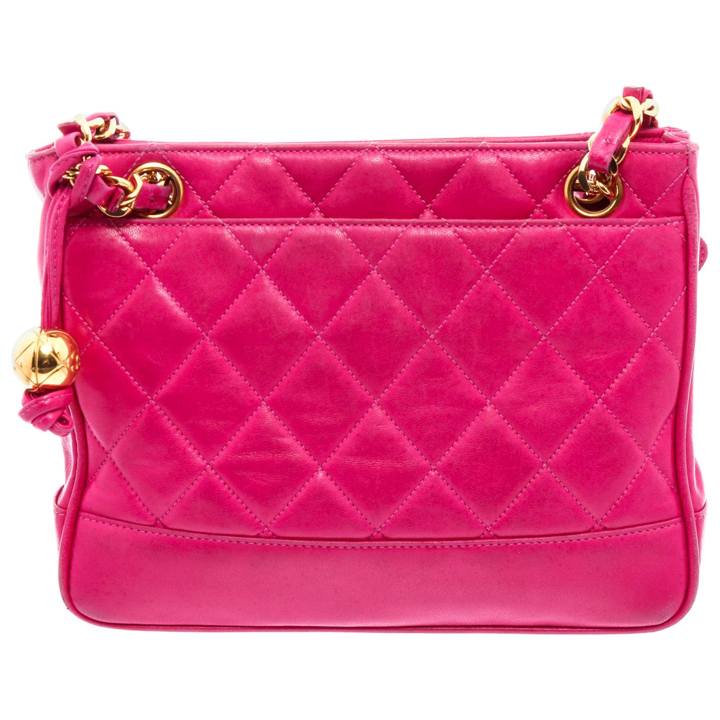 Chanel Vintage Pink Quilted Leather Tote Bag