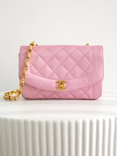 Chanel Vintage Pink Quilted Satin Mini Diana 24K Gold Bijou Chain 90s Flap Bag