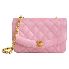 Chanel Vintage Pink Quilted Satin Mini Diana 24K Gold Bijou Chain 90s Flap Bag