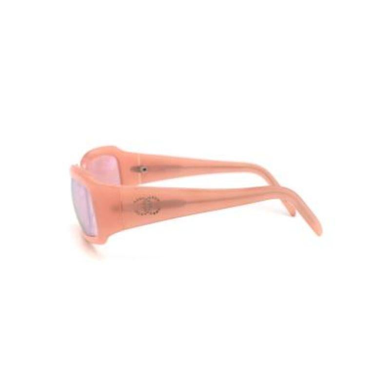 Chanel Vintage Pink Rectangle Sunglasses with Crystal Logo For Sale 1