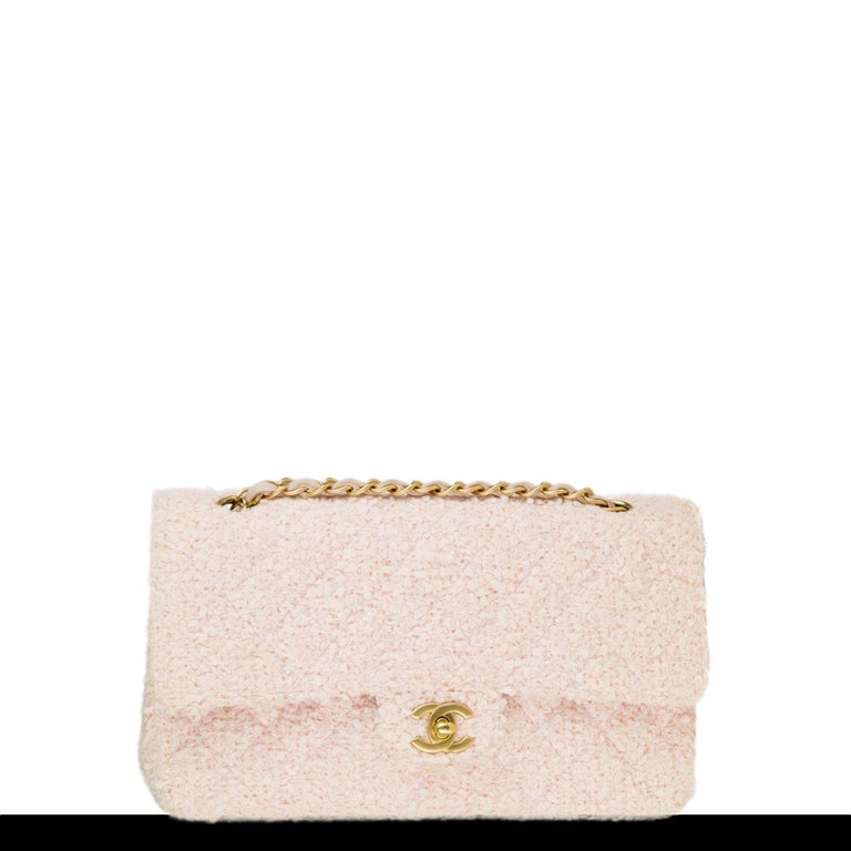 Chanel Vintage Pink Tweed Medium Classic Soft Pink Flap Bag For Sale at ...